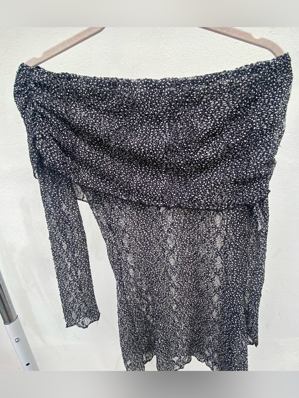 Y2K Grey Foldover Off Shoulder Mesh Top Size Small